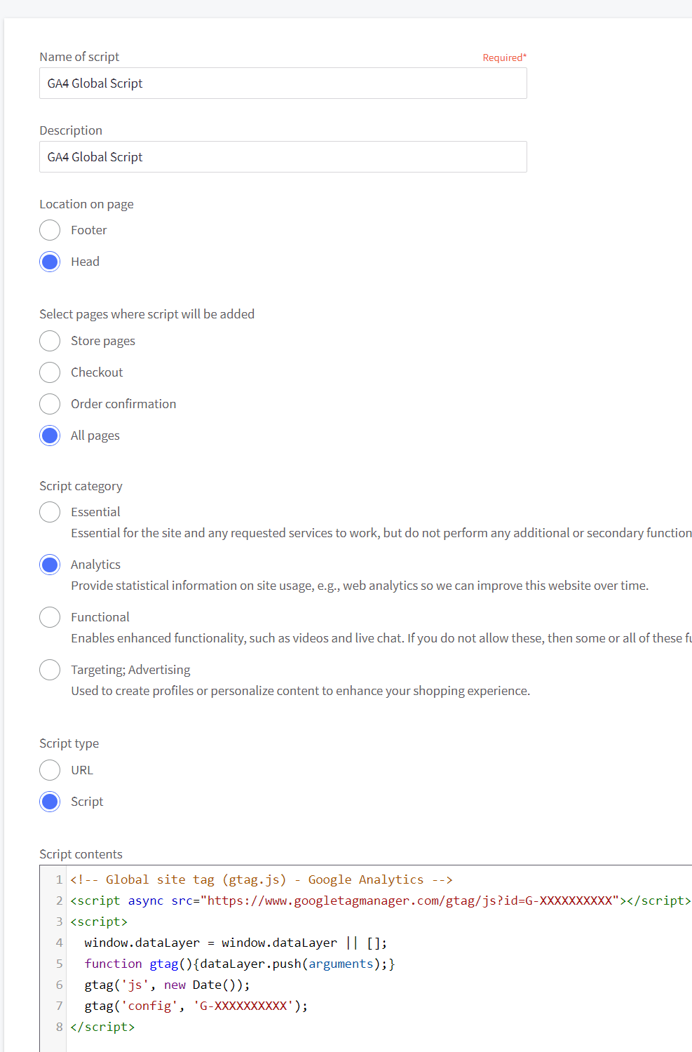GA4 Global Tag within BigCommerce Script Manager